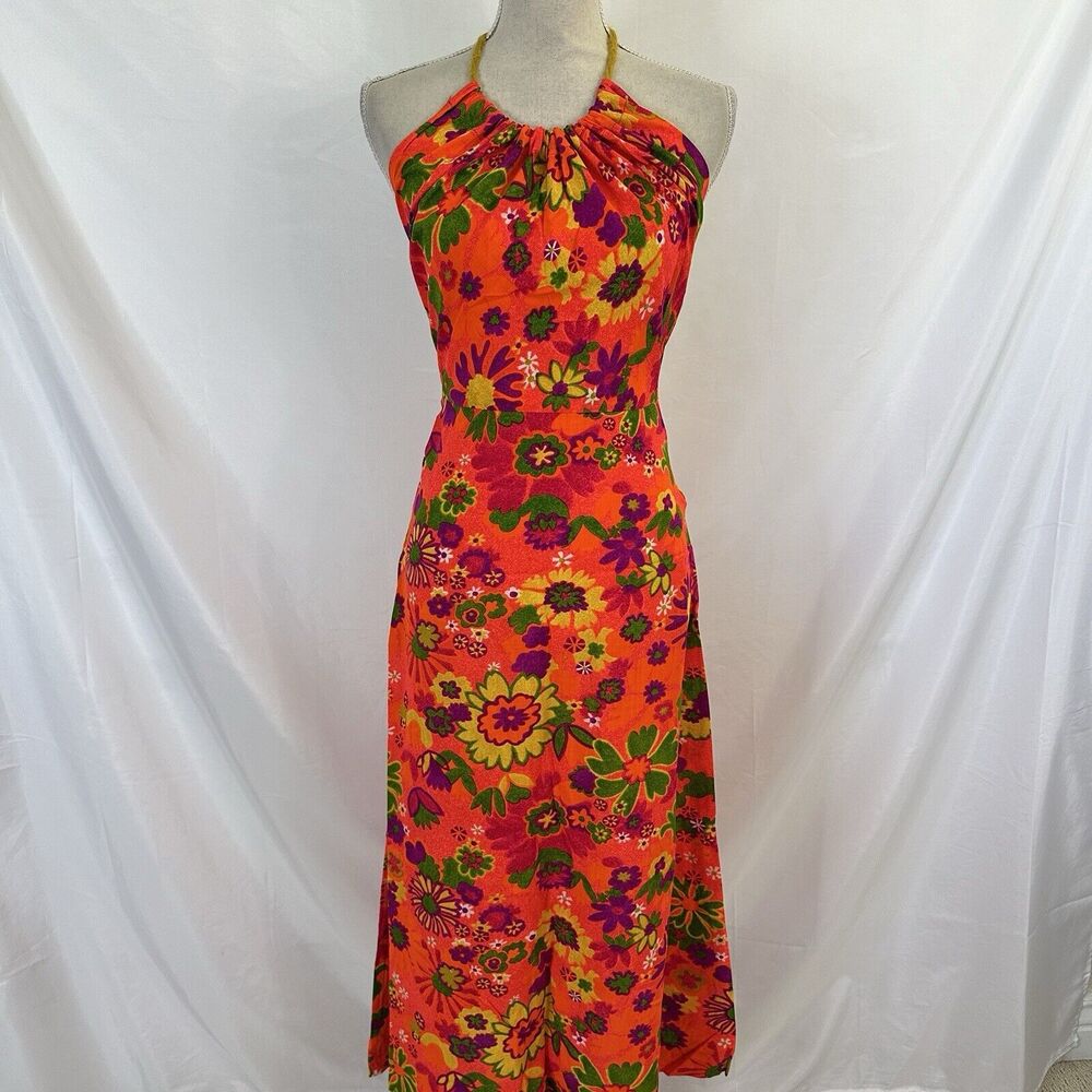 Vintage Liberty House Of Hawaii Vibrant Multicolored Halter Maxi Dress